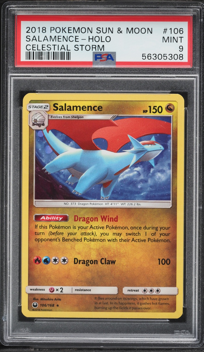 2018 Pokemon Sun & Moon Celestial Storm Cosmos Holo Salamence #106 PSA 9 MINT