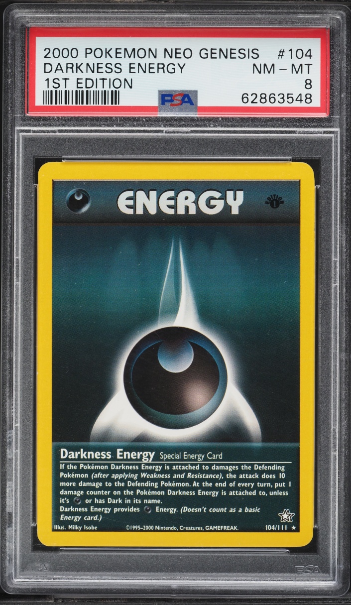 2000 Pokemon Neo Genesis 1st Edition Darkness Energy #104 PSA 8 NM-MT