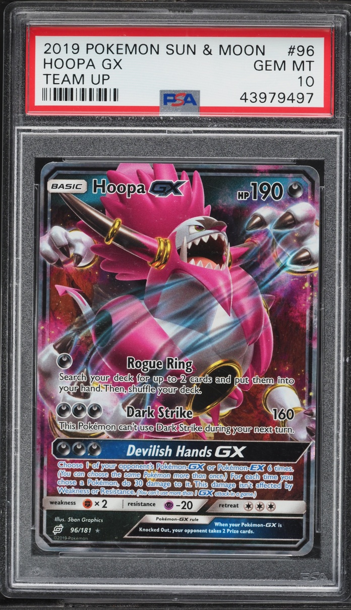 2019 Pokemon Sun & Moon Team Up Hoopa GX #96 PSA 10 GEM MINT