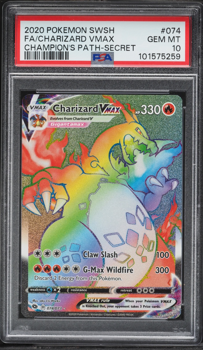 2020 Pokemon Sword & Shield Champion's Path Rainbow Rare Charizard VMAX #74 PSA 10 GEM MINT