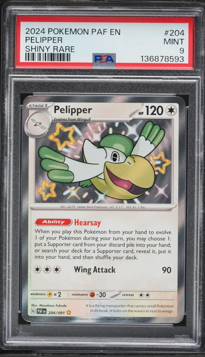 2024 Pokemon Scarlet & Violet Paldean Fates Shiny Pelipper #204 PSA 9 MINT