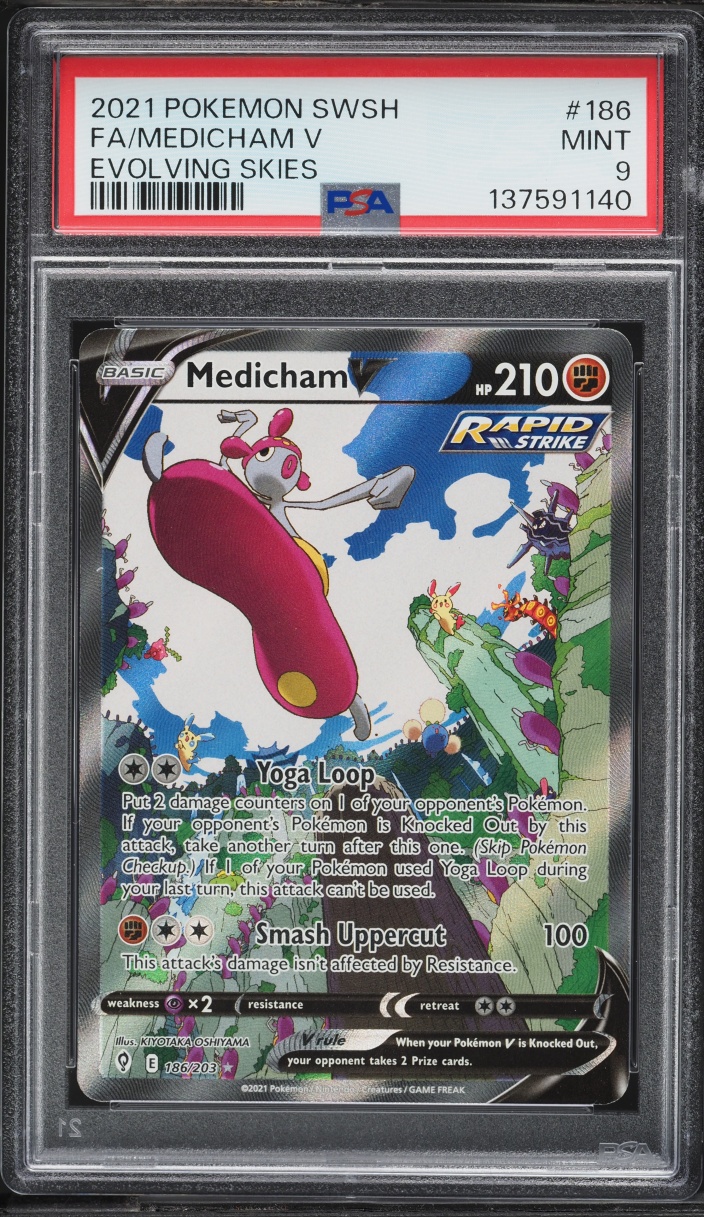 2021 Pokemon Sword & Shield Evolving Skies Full Art Medicham V #186 PSA 9 MINT
