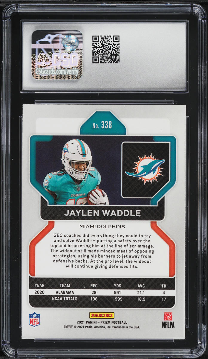 2021 Panini Prizm Jaylen Waddle ROOKIE #338 CSG 10 GEM MINT