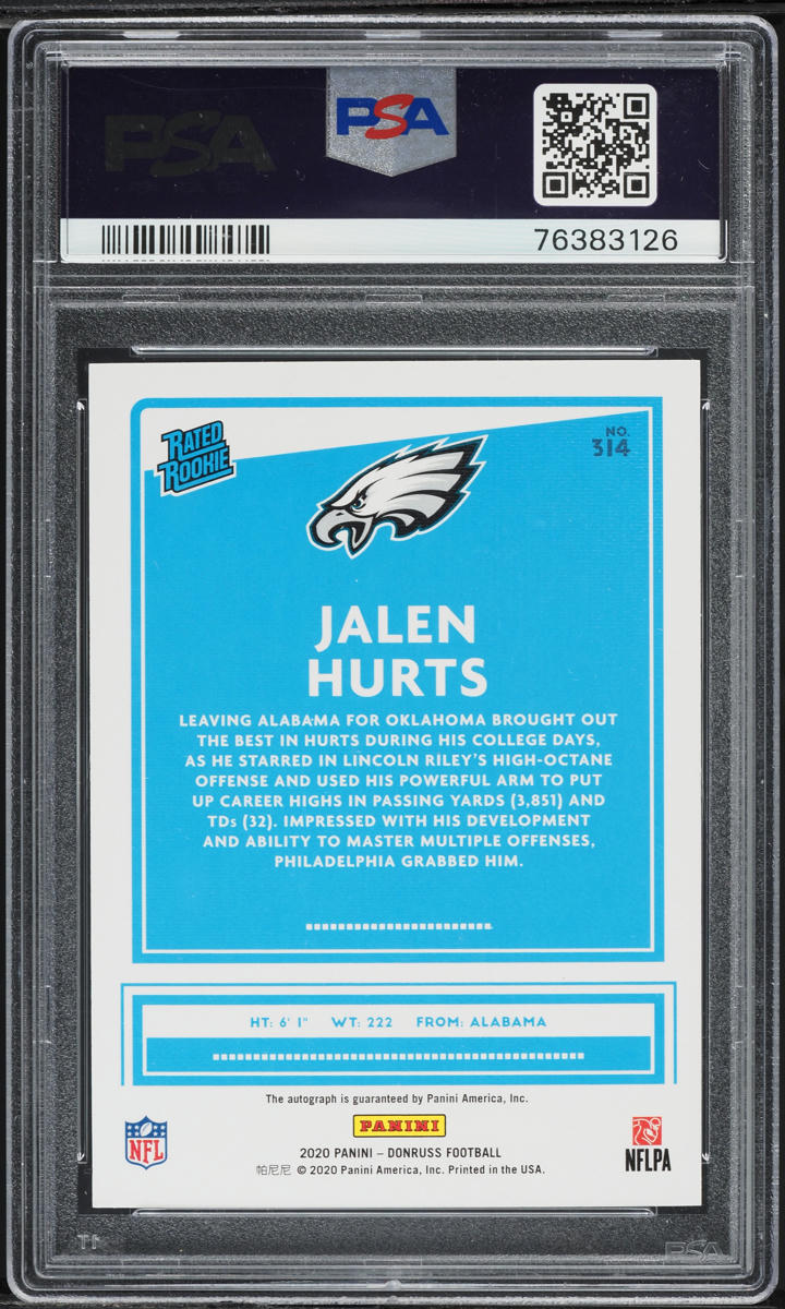 2020 Donruss Canvas Jalen Hurts ROOKIE AUTO /49 #314 PSA 10 GEM MINT