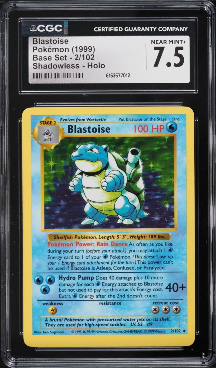 1999 Pokemon Base Set Shadowless Holo Blastoise #2 CGC 7.5 NRMT+