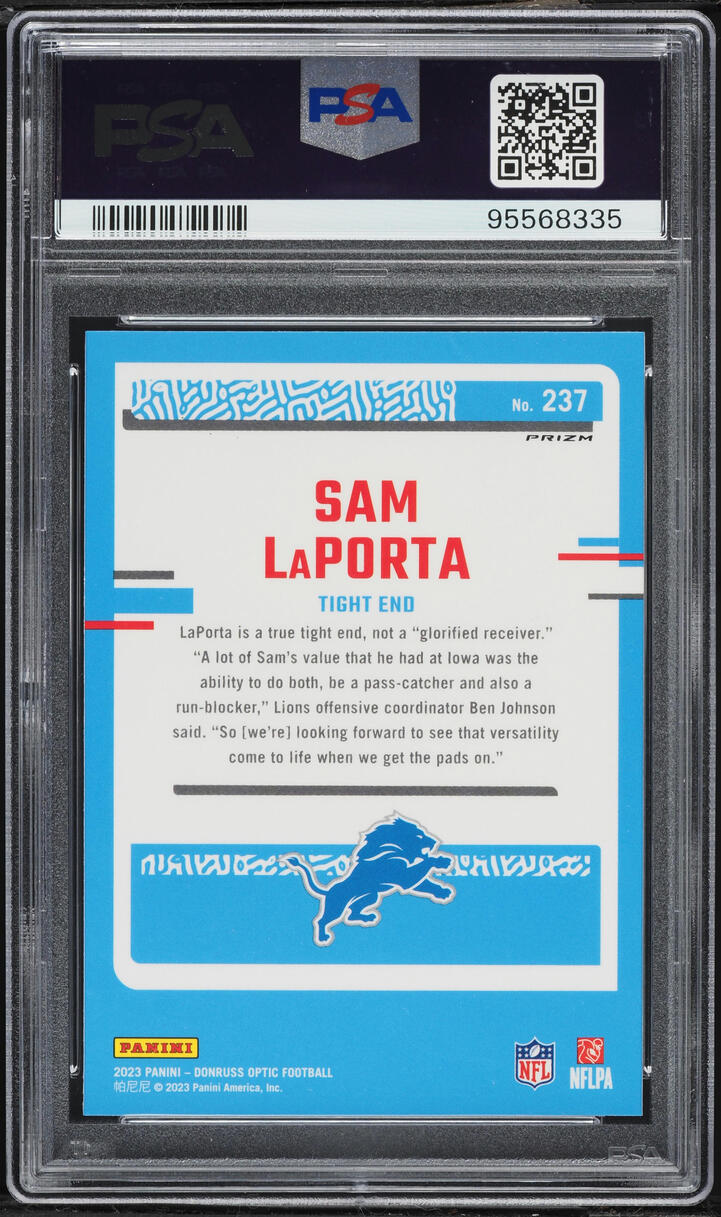 2023 Donruss Optic Blue Hyper Sam LaPorta ROOKIE #237 PSA 10 GEM MINT