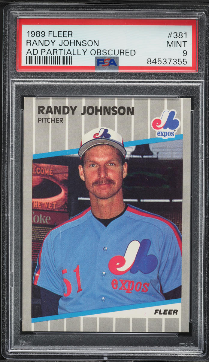 1989 Fleer Ad Partially Obscured Randy Johnson ROOKIE #381 PSA 9 MINT