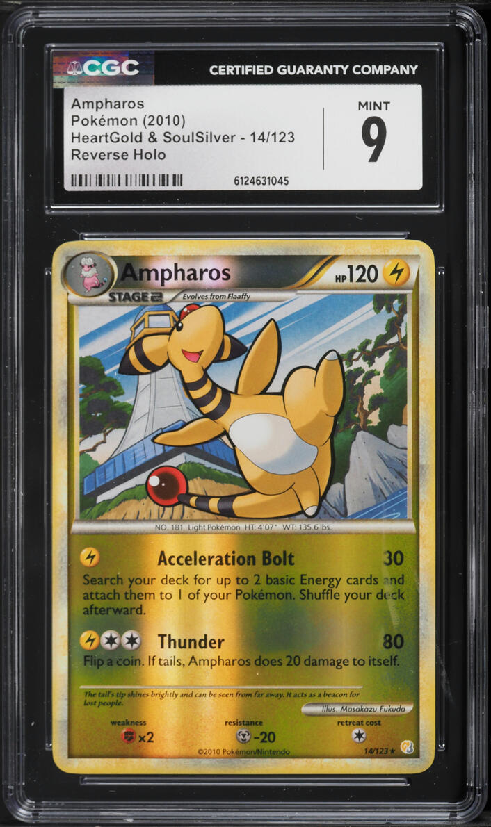 2010 Pokemon HeartGold & SoulSilver Reverse Holo Ampharos #14 CGC 9 MINT
