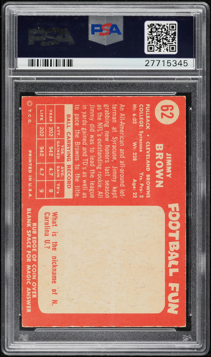 1958 Topps Football Jim Brown ROOKIE #62 PSA 6 EXMT