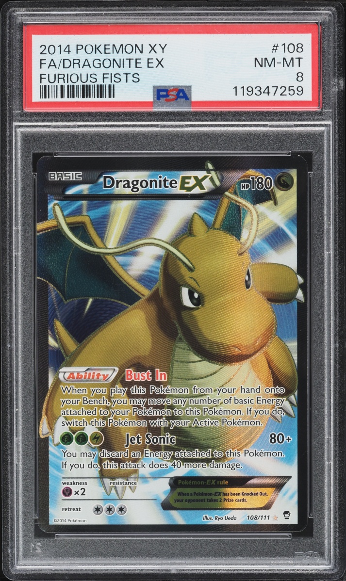 2014 Pokemon XY Furious Fists Full Art Dragonite EX #108 PSA 8 NM-MT