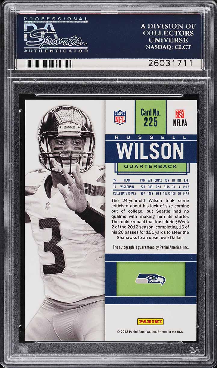 2012 Panini Contenders White Jersey Russell Wilson ROOKIE AUTO #225 PSA 9 MINT
