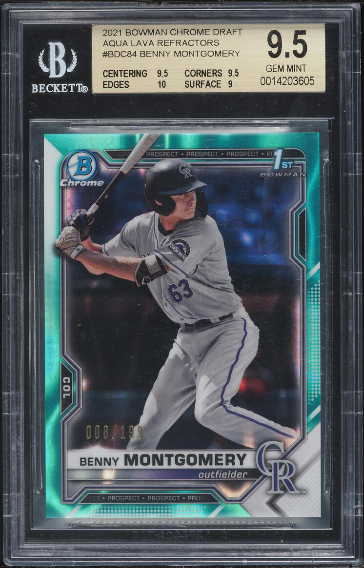 2021 Bowman Chrome Draft Aqua Lava Refractor Benny Montgomery PROSPECT /199 #BDC-84 BGS 9.5 GEM