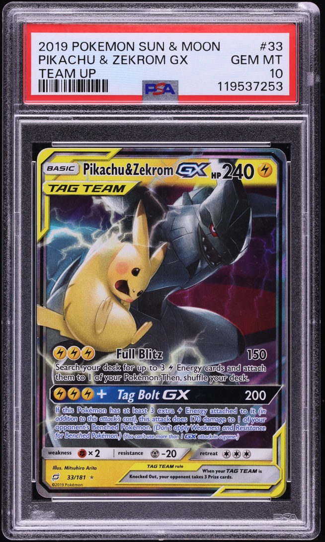 2019 Pokemon Sun & Moon Team Up Holo Pikachu & Zekrom GX #33 PSA 10 GEM MINT