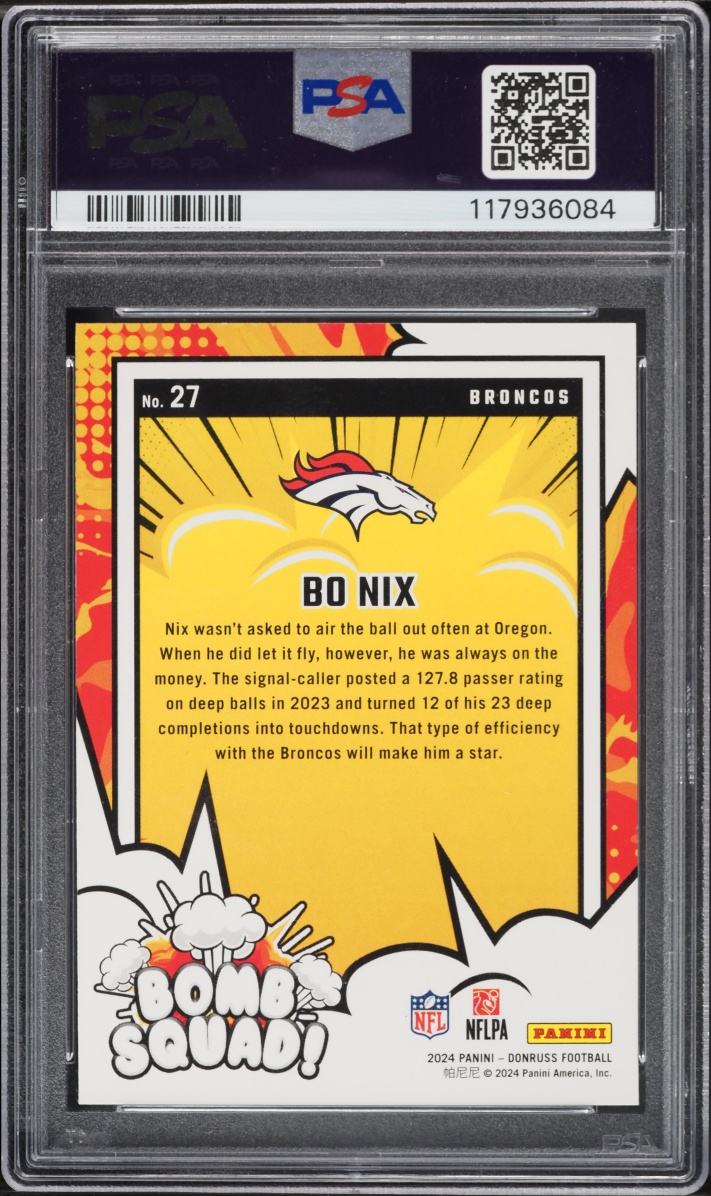 2024 Donruss Bomb Squad Bo Nix ROOKIE #27 PSA 10 GEM MINT