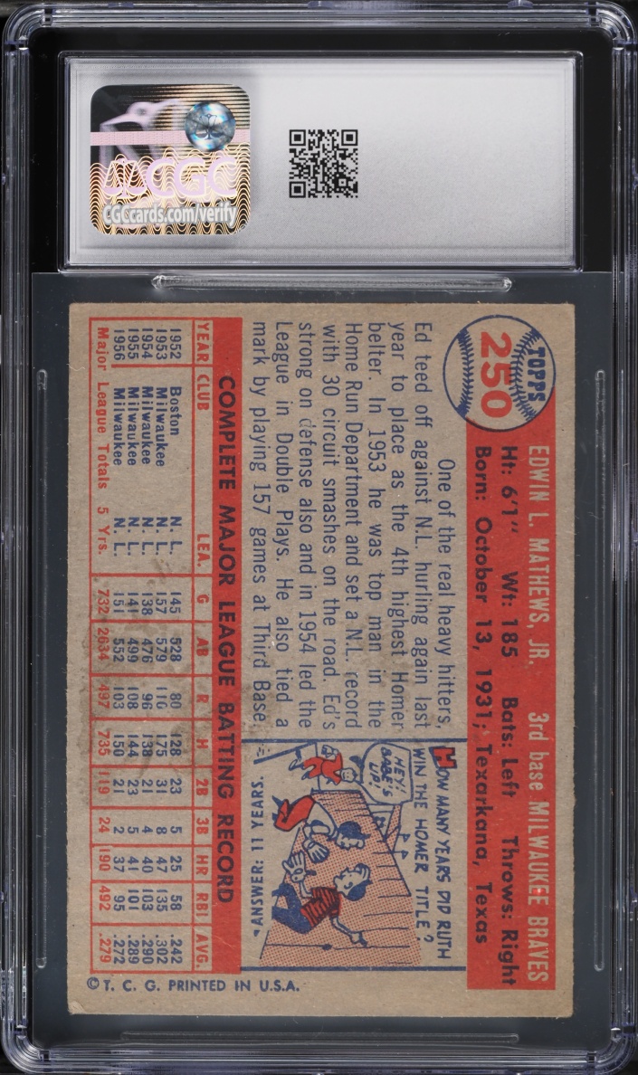 1957 Topps Eddie Mathews #250 CGC 4.5 VGEX+