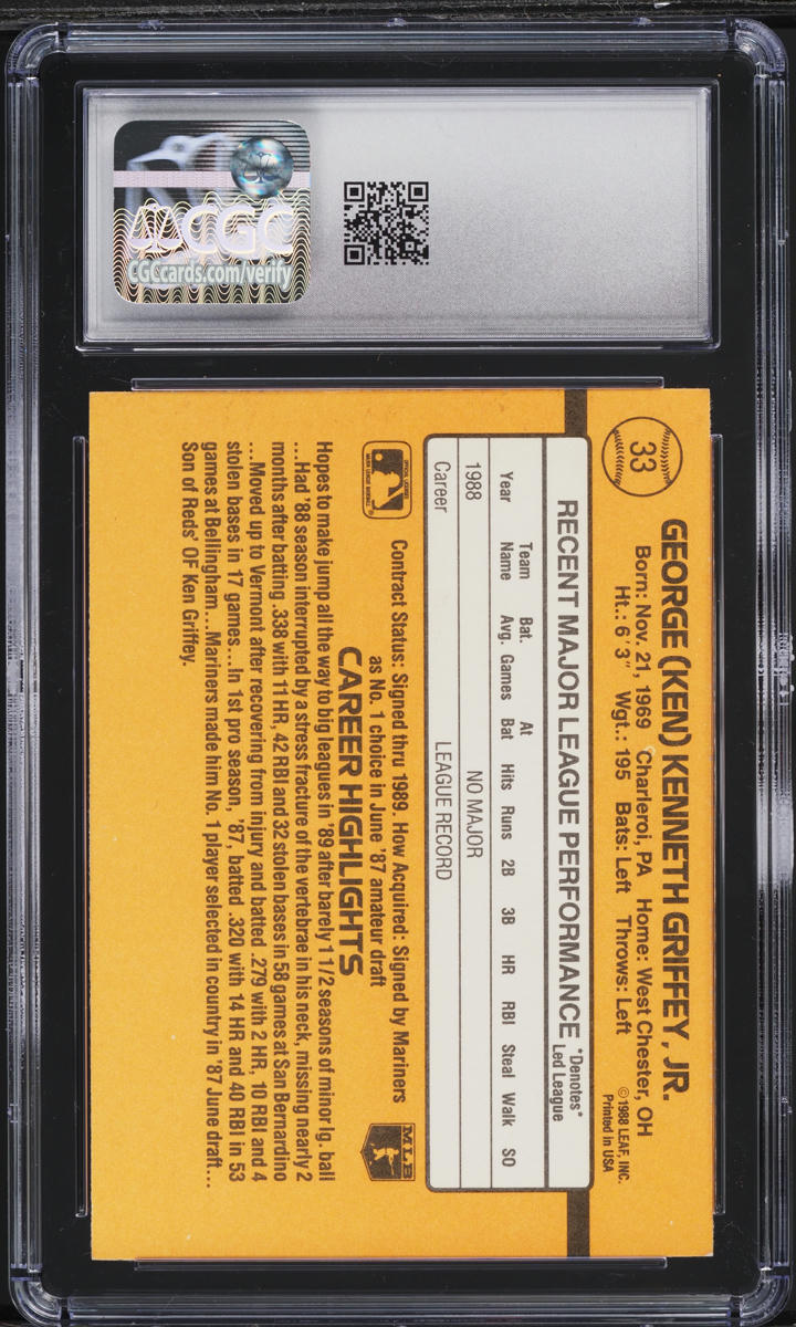 1989 Donruss Ken Griffey Jr. ROOKIE #33 CGC 7 NRMT