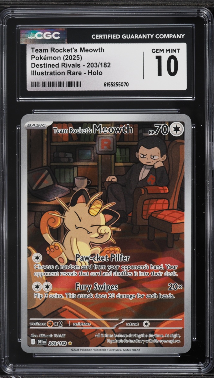 2025 Pokemon Scarlet & Violet Destined Rivals IR Team Rocket's Meowth #203 CGC 10 GEM MINT