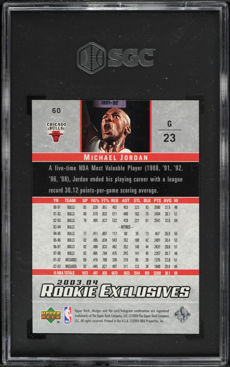 2003 Upper Deck Rookie Exclusives Michael Jordan ROOKIE #60 SGC 9 MINT