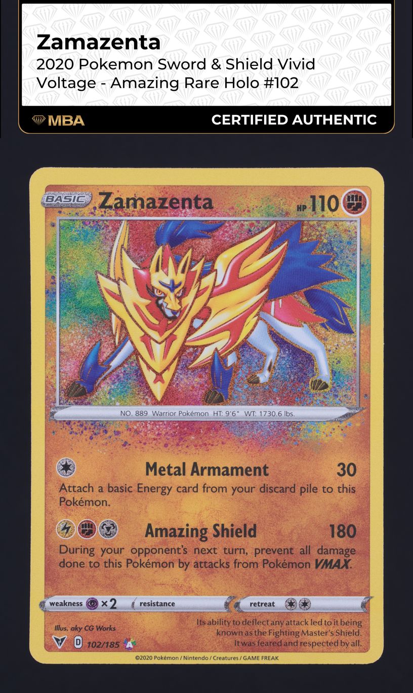 2020 Pokemon Sword & Shield Vivid Voltage Amazing Rare Zamazenta #102 MBA AUTH