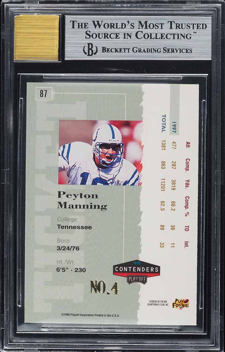 1998 Playoff Contenders Ticket Exchange Peyton Manning ROOKIE AUTO /200 BGS 8.5