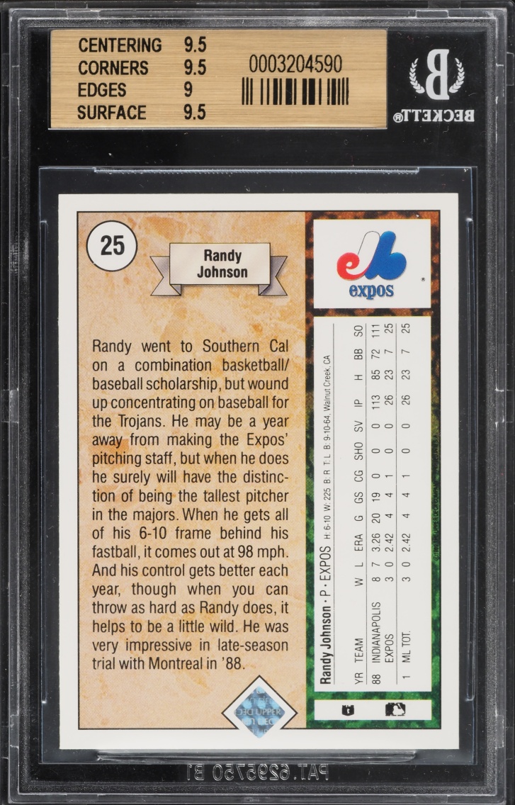 1989 Upper Deck Randy Johnson ROOKIE #25 BGS 9.5 GEM MINT
