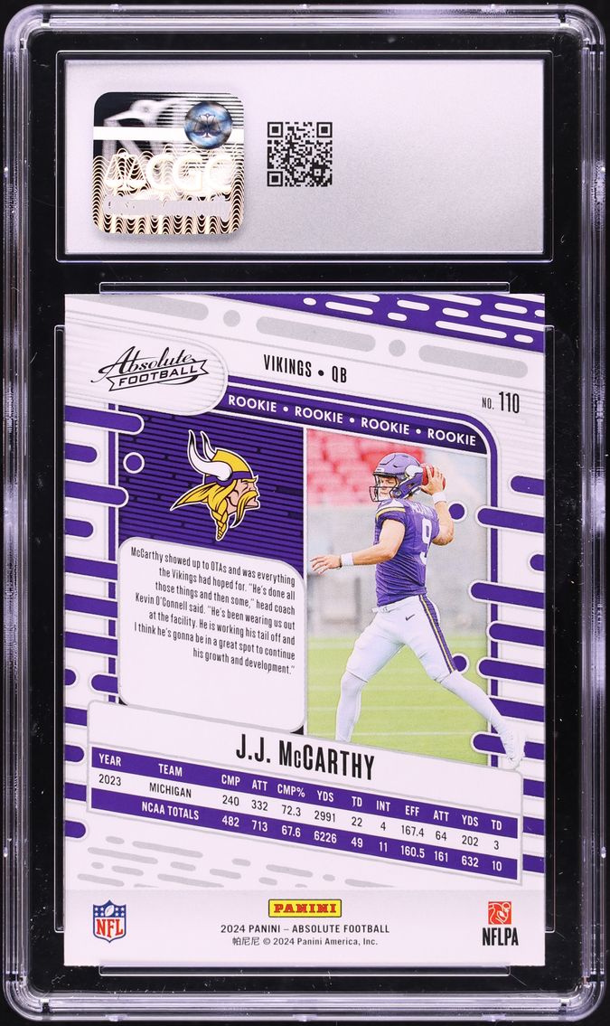 2024 Absolute Football J.J. McCarthy ROOKIE #110 CGC 10 GEM MINT