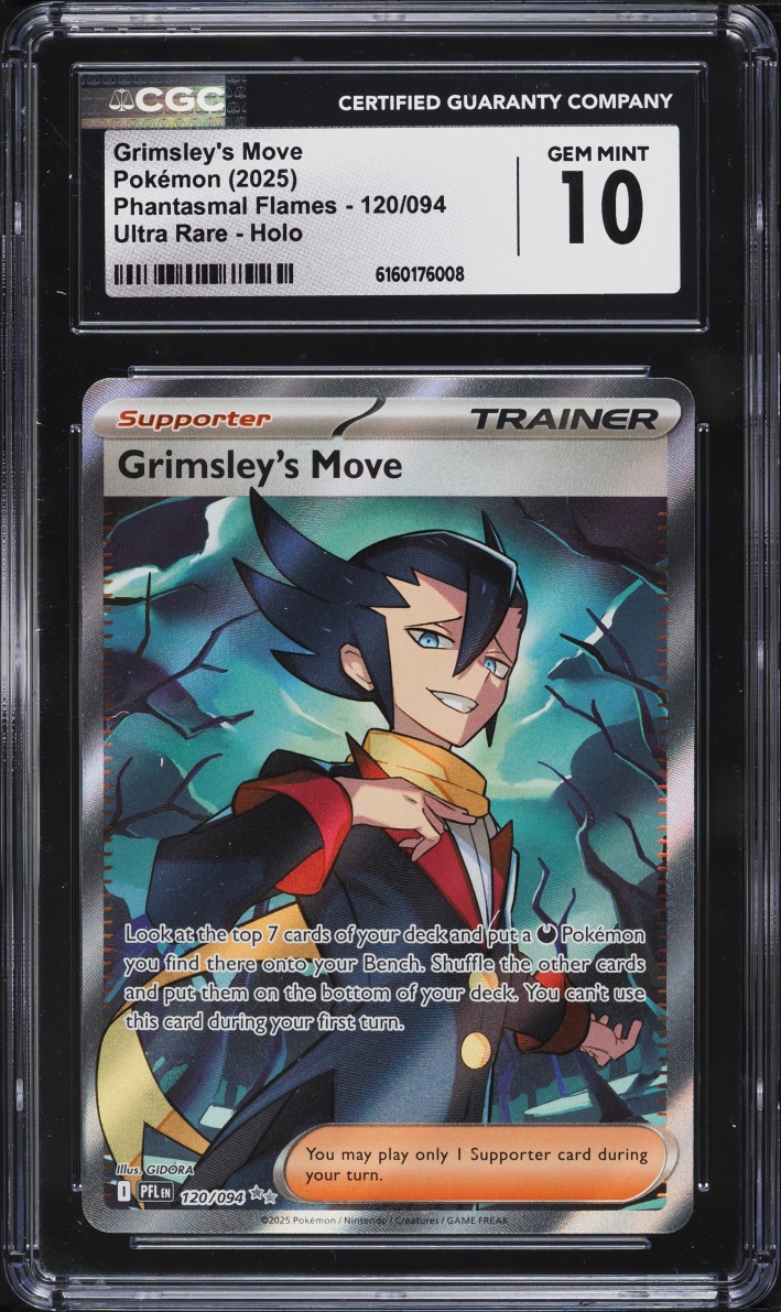 2025 Pokemon Mega Evolution Phantasmal Flames Full Art Grimsley's Move #120 CGC 10 GEM MINT