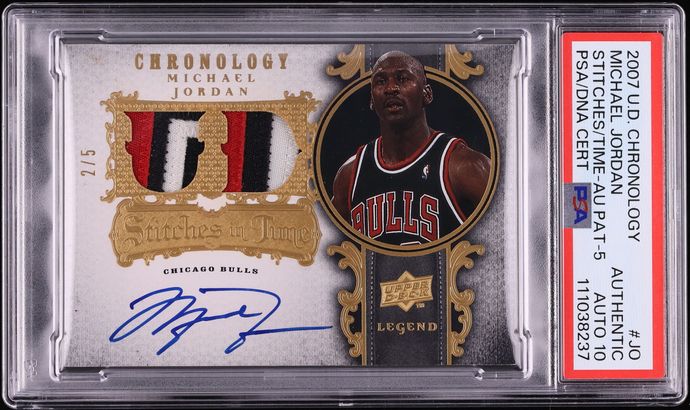 2007 UD Chronology Stitches In Time Michael Jordan PATCH AUTO DNA 10 /5 #SIT-JO PSA AUTH