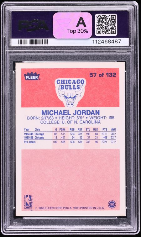 1986 Fleer Basketball Michael Jordan #57 PSA 8 NM-MT - Photo 2