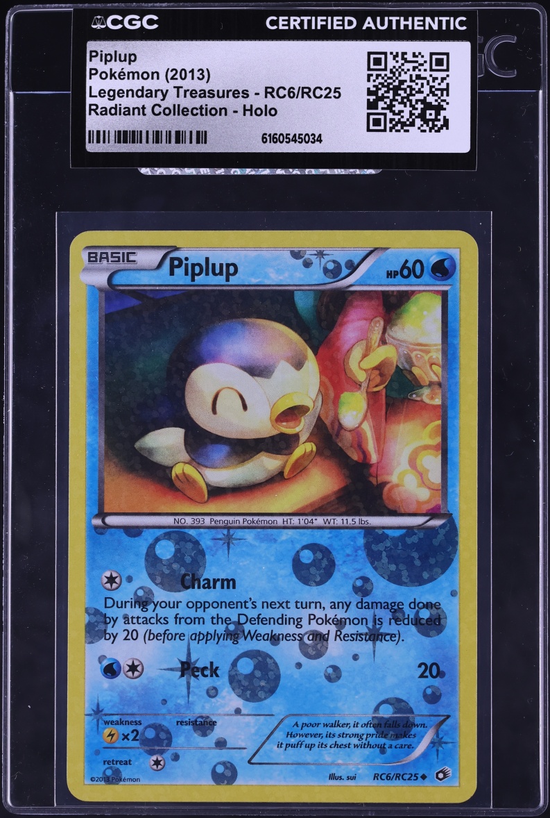 2013 Pokemon Black & White Legendary Treasures Radiant Collection Holo Piplup #RC6 CGC AUTH