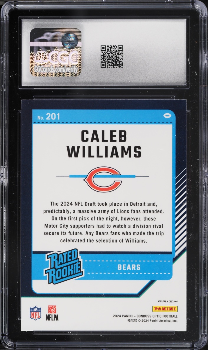 2024 Donruss Optic Purple Shock Caleb Williams ROOKIE #201 CGC 9 MINT