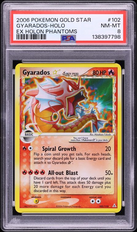 2006 Pokemon EX Holon Phantoms Holo Gyarados Gold Star #102 PSA 8 NM-MT