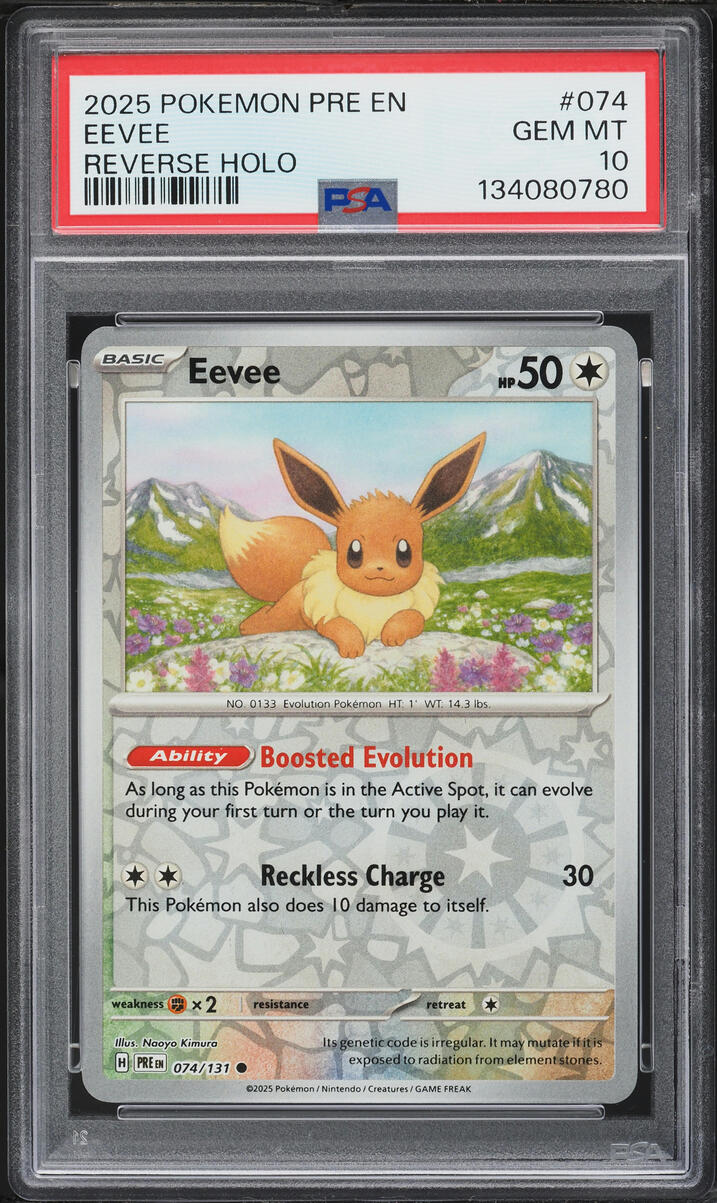 2025 Pokemon Scarlet & Violet Prismatic Evolutions Reverse Holo Eevee #74 PSA 10 GEM MINT