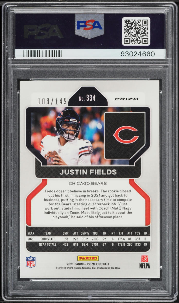 2021 Panini Prizm Red Wave Justin Fields ROOKIE /149 #334 PSA 9 MINT