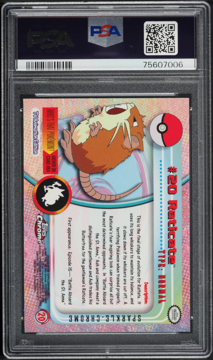 2000 Topps Chrome Pokemon Series 1 Sparkle Raticate #20 PSA 10 GEM MINT