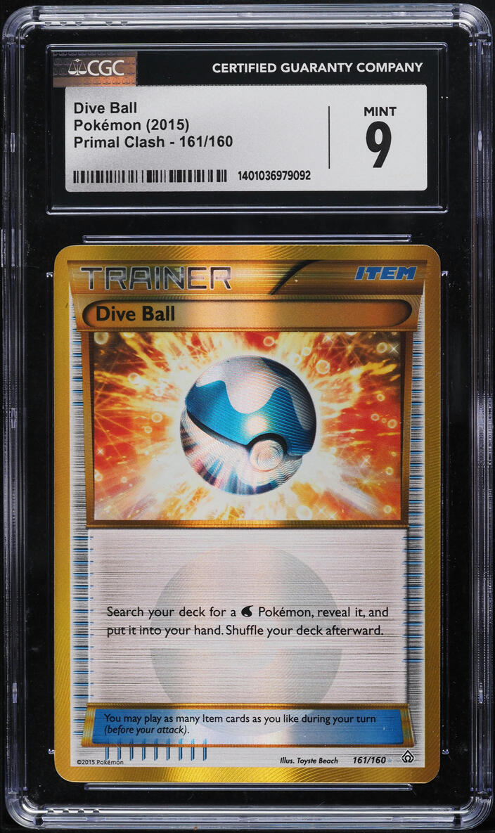 2015 Pokemon XY Primal Clash Secret Rare Dive Ball #161 CGC 9 MINT