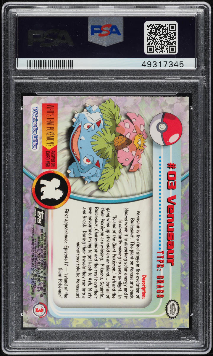 1999 Topps Pokemon Series 1 Rainbow Foil Venusaur #3 PSA 10 GEM MINT