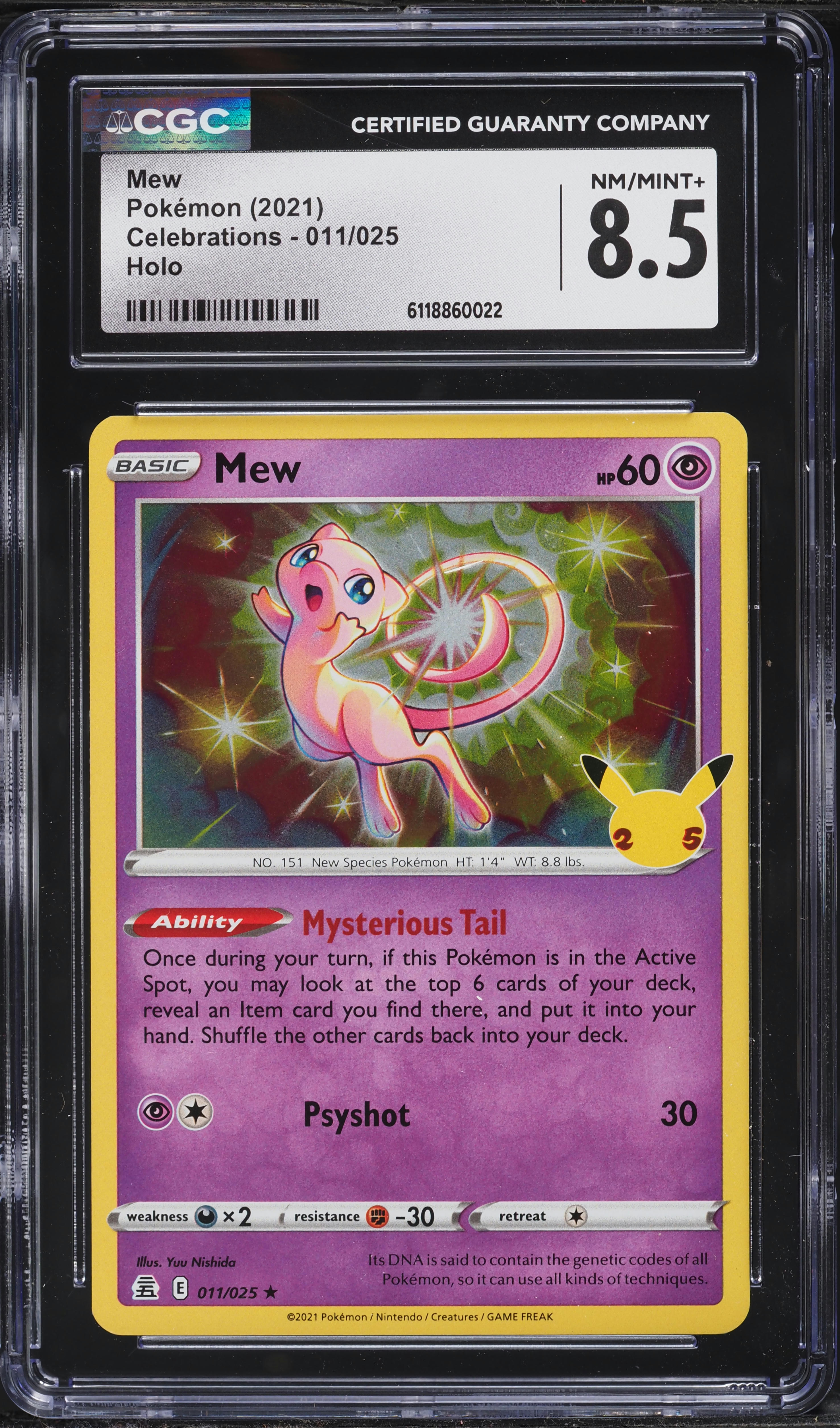 2021 Pokemon Sword & Shield Celebrations Holo Mew #11 CGC 8.5 NM-MT+