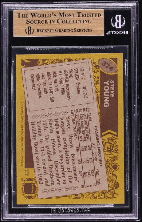 1986 Topps Football Steve Young ROOKIE #374 BGS 9.5 GEM MINT