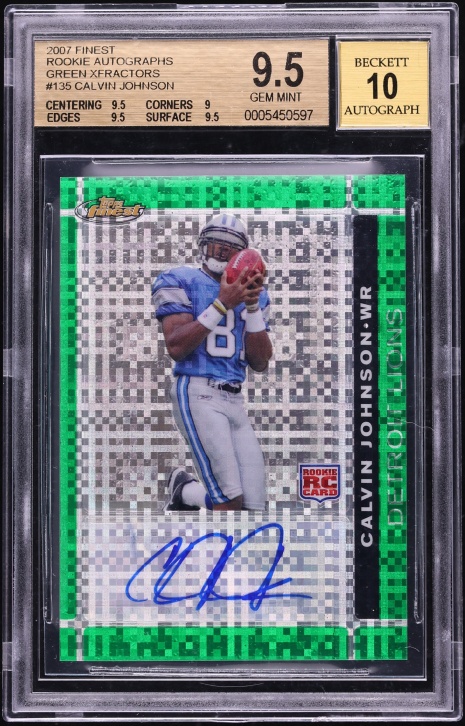 2007 Finest Green Xfractor Calvin Johnson ROOKIE AUTO /25 #135 BGS 9.5 GEM MINT - Photo 1