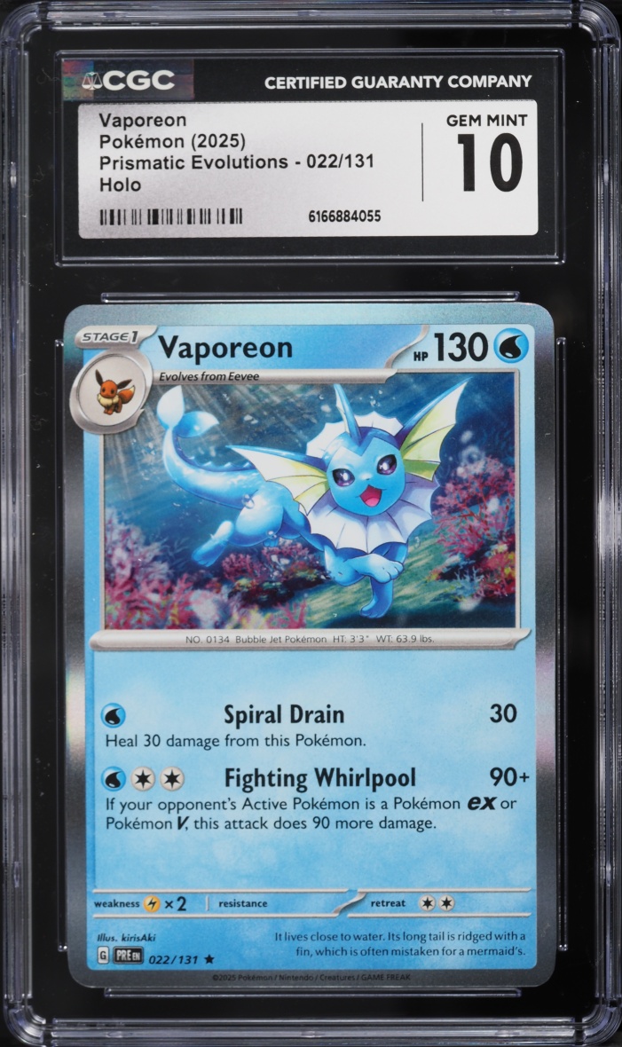 2025 Pokemon Scarlet & Violet Prismatic Evolutions Holo Vaporeon #22 CGC 10 GEM MINT