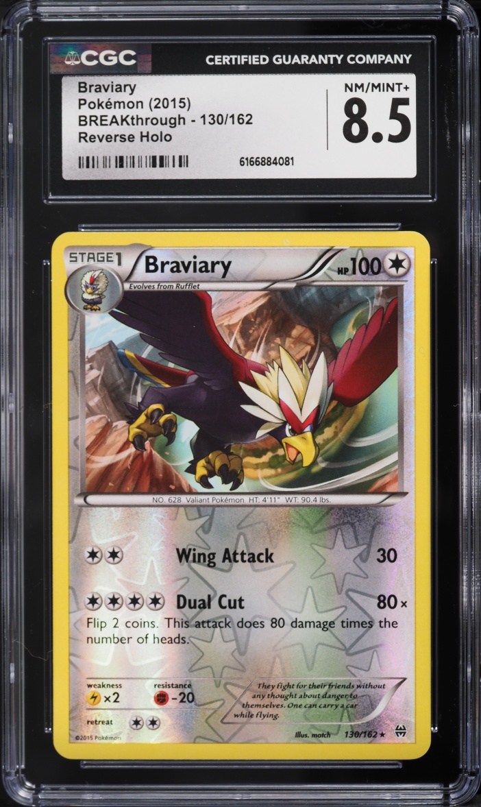 2015 Pokemon XY BREAKthrough Reverse Holo Braviary #130 CGC 8.5 NM-MT+
