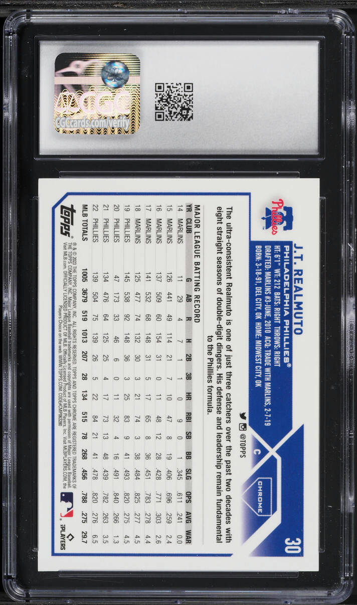 2023 Topps Chrome Logofractor Orange J.T. Realmuto /25 #30 CGC 10 GEM MINT