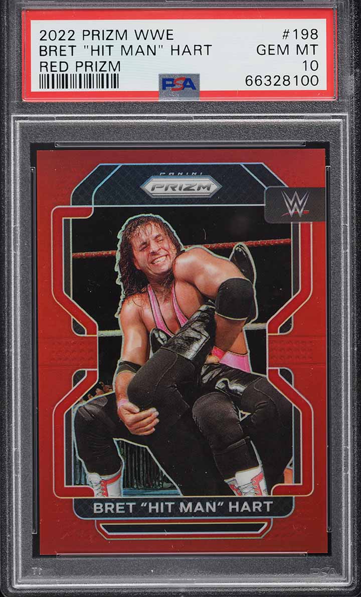 2022 Panini Prizm WWE Red Bret "Hit Man" Hart /299 #198 PSA 10 GEM MINT