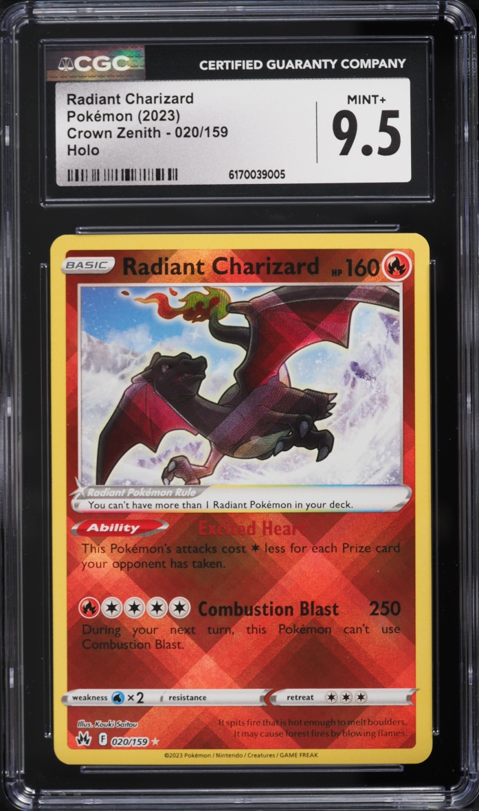 2023 Pokemon Sword & Shield Crown Zenith Holo Radiant Charizard #20 CGC 9.5 MINT+