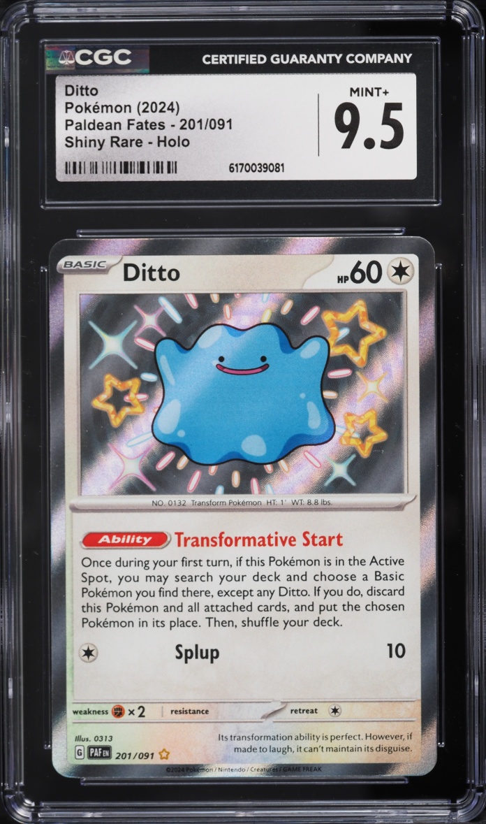 2024 Pokemon Scarlet & Violet Paldean Fates Holo Shiny Ditto #201 CGC 9.5 MINT+