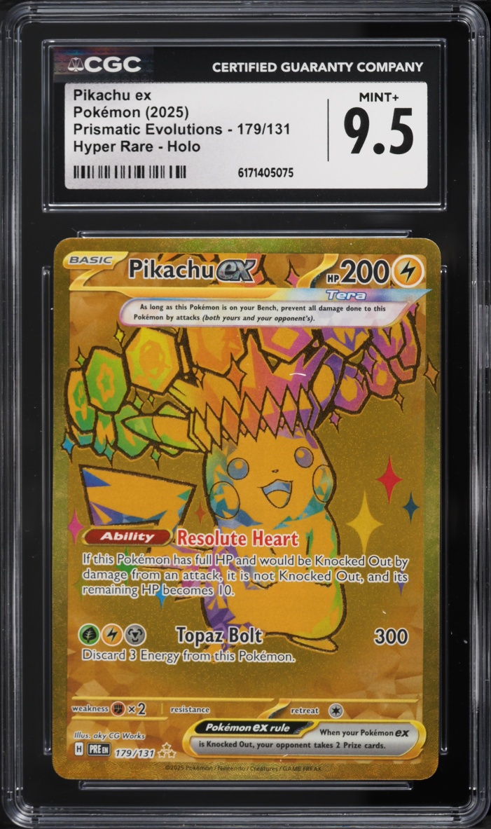 2025 Pokemon Scarlet & Violet Prismatic Evolutions Gold Rare Pikachu ex #179 CGC 9.5 MINT+