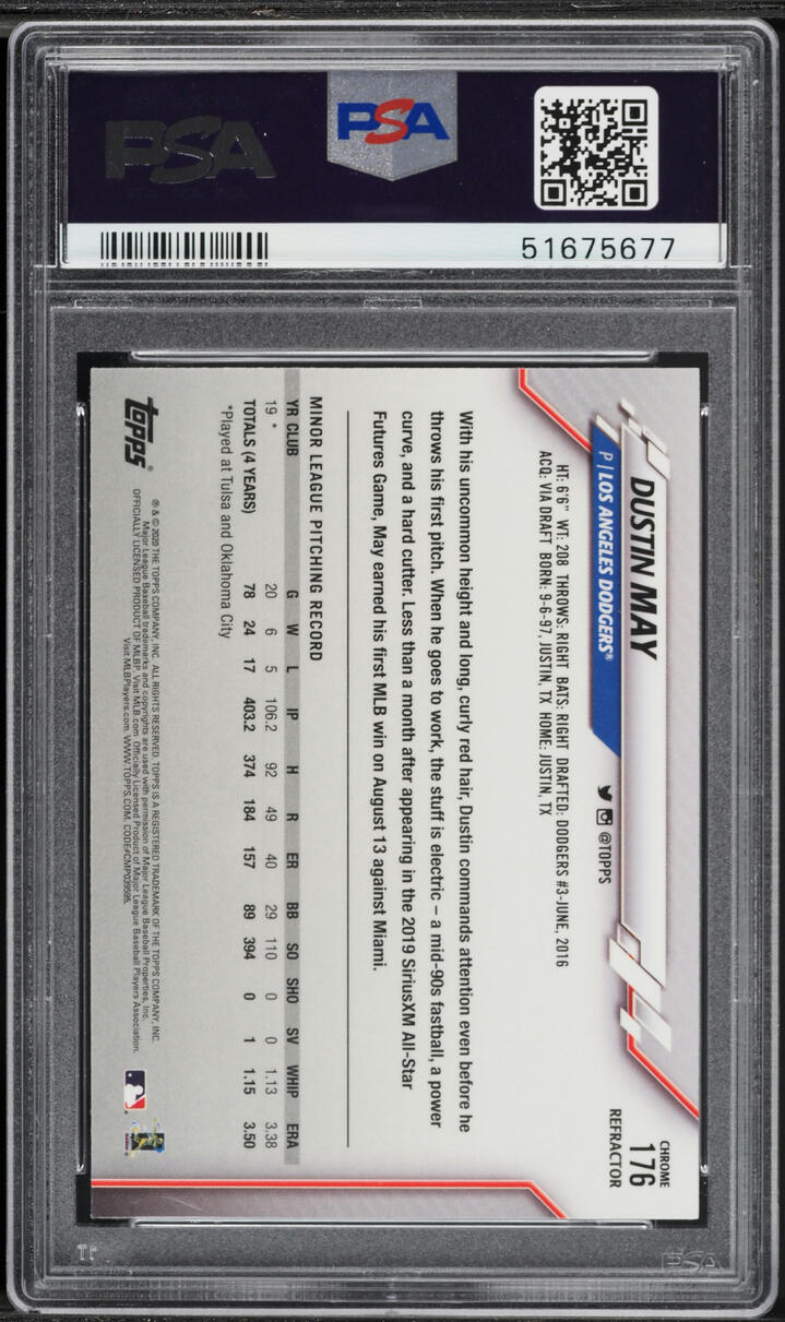 2020 Topps Chrome Refractor Dustin May ROOKIE #176 PSA 10 GEM MINT