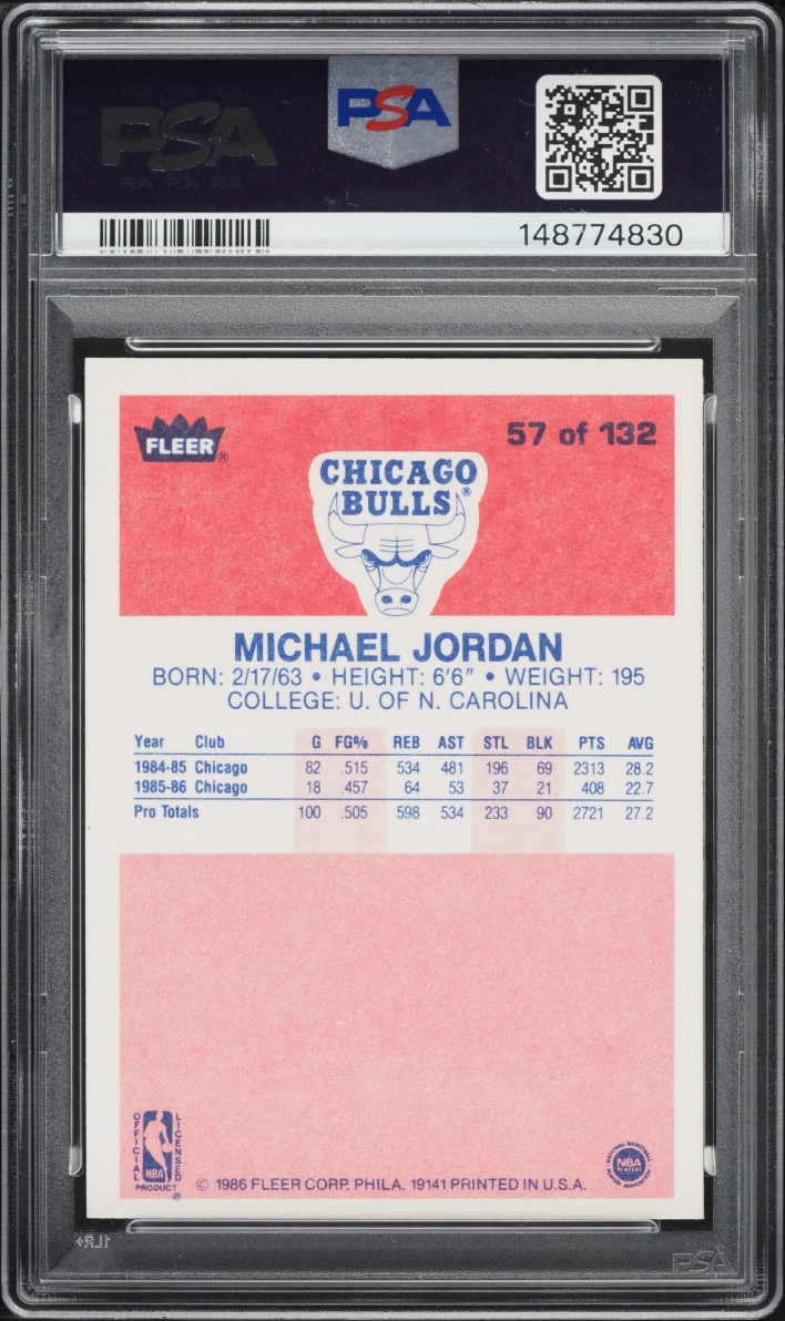 1986 Fleer Basketball Michael Jordan ROOKIE #57 PSA 6 EXMT