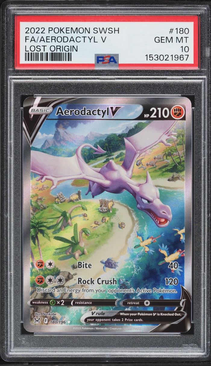 2022 Pokemon Sword & Shield Lost Origin Alt Art Aerodactyl V #180 PSA 10 GEM MINT